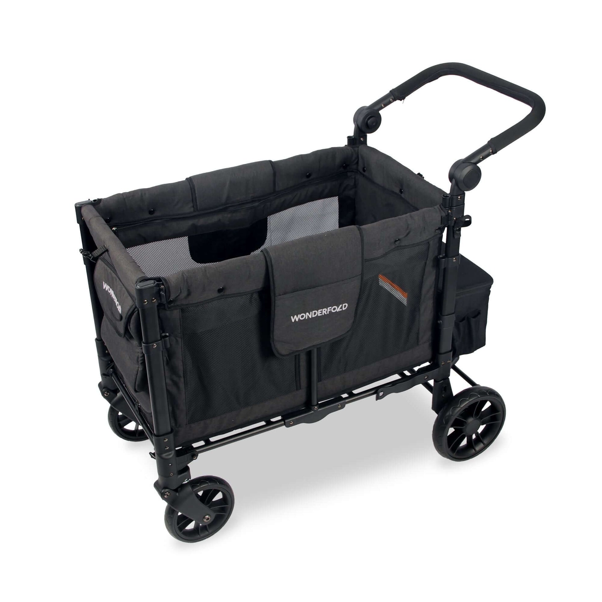 W2 Elite Double Stroller Wagon - Top Inclined Side View of W2 Elite Double Stroller Wagon Black Without Seats