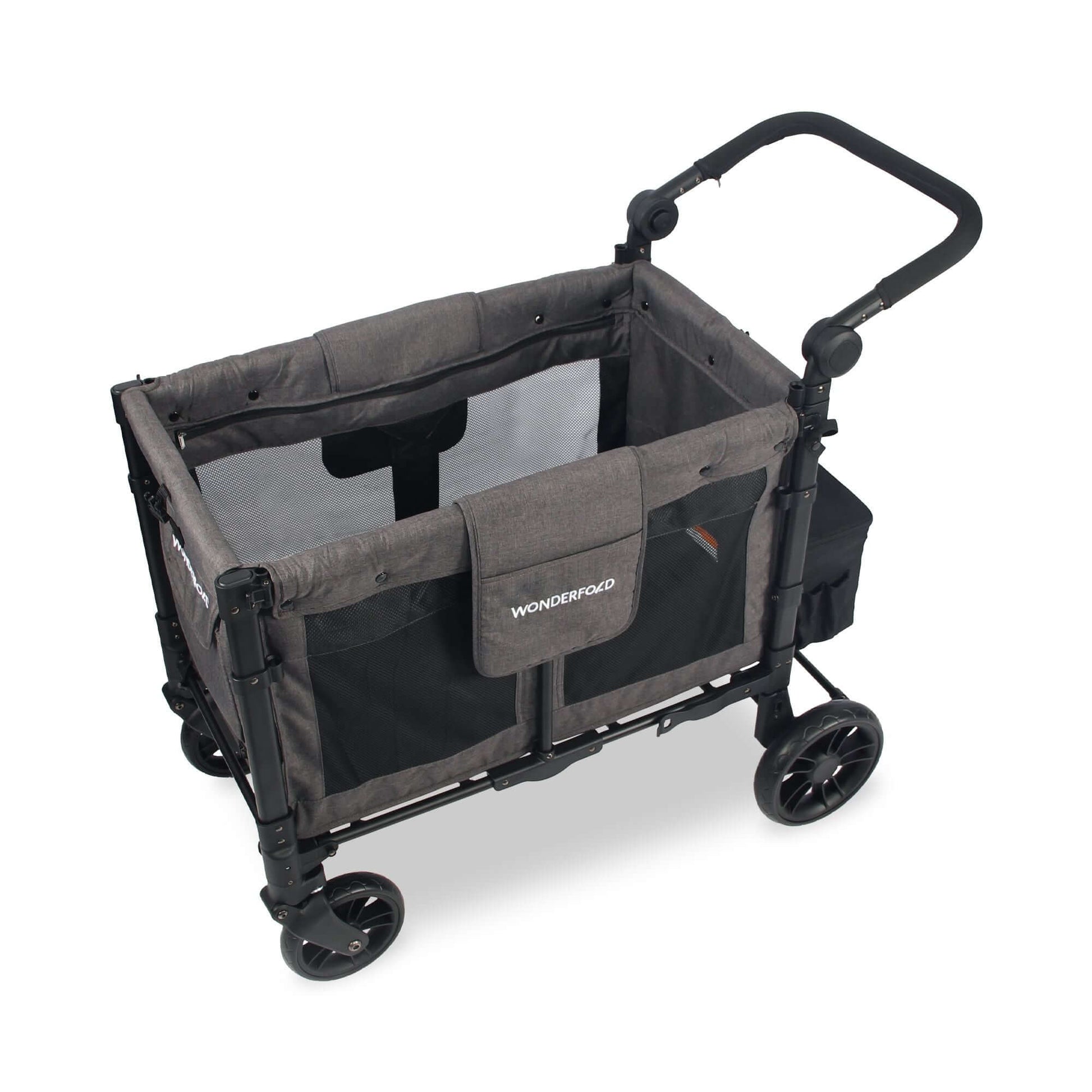 W2 Elite Double Stroller Wagon - Top Inclined Side View of W2 Elite Double Stroller Wagon Gray without Seats