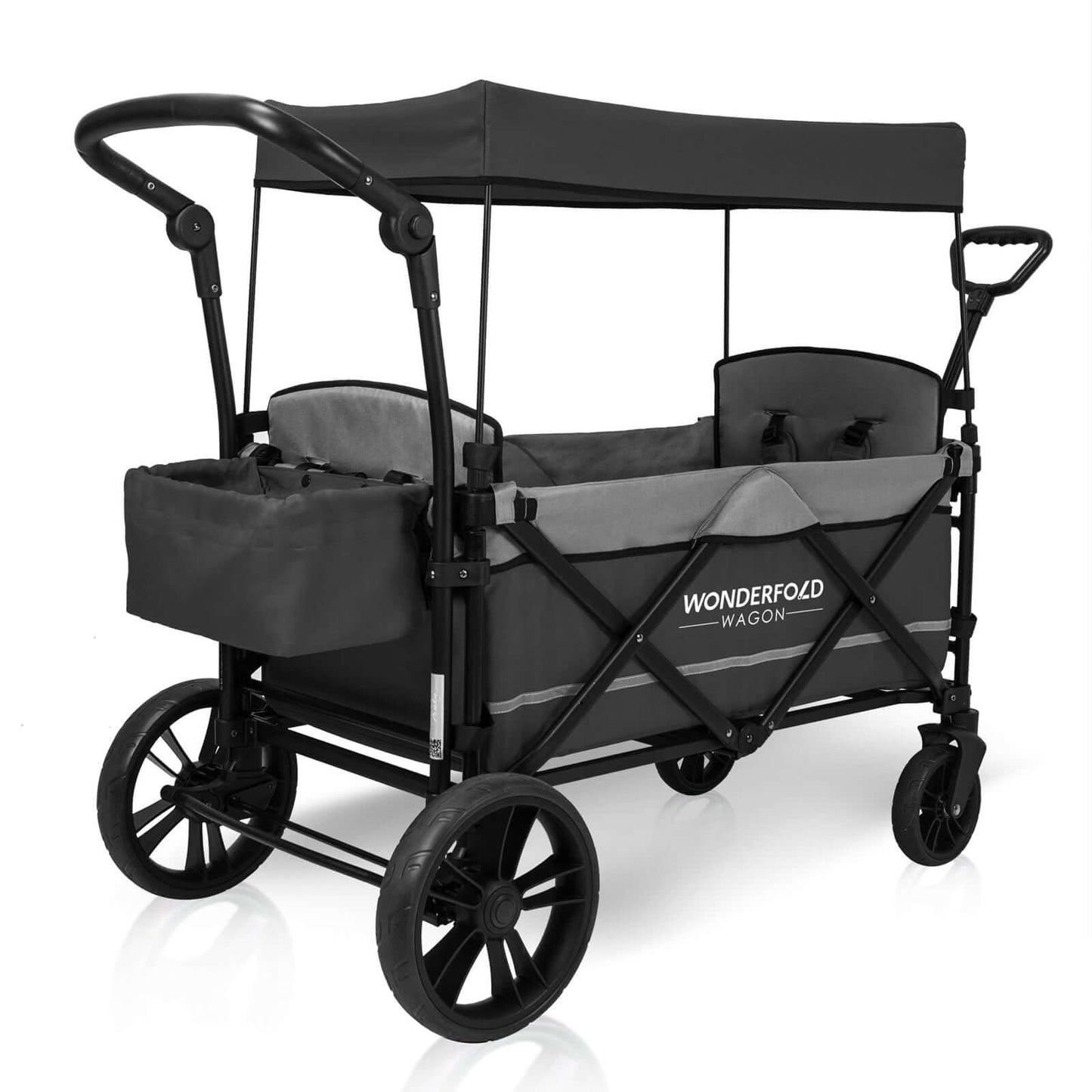 X2 Double Stroller Wagon - Inclined Rear View of X2 Double Stroller Wagon Gray-1