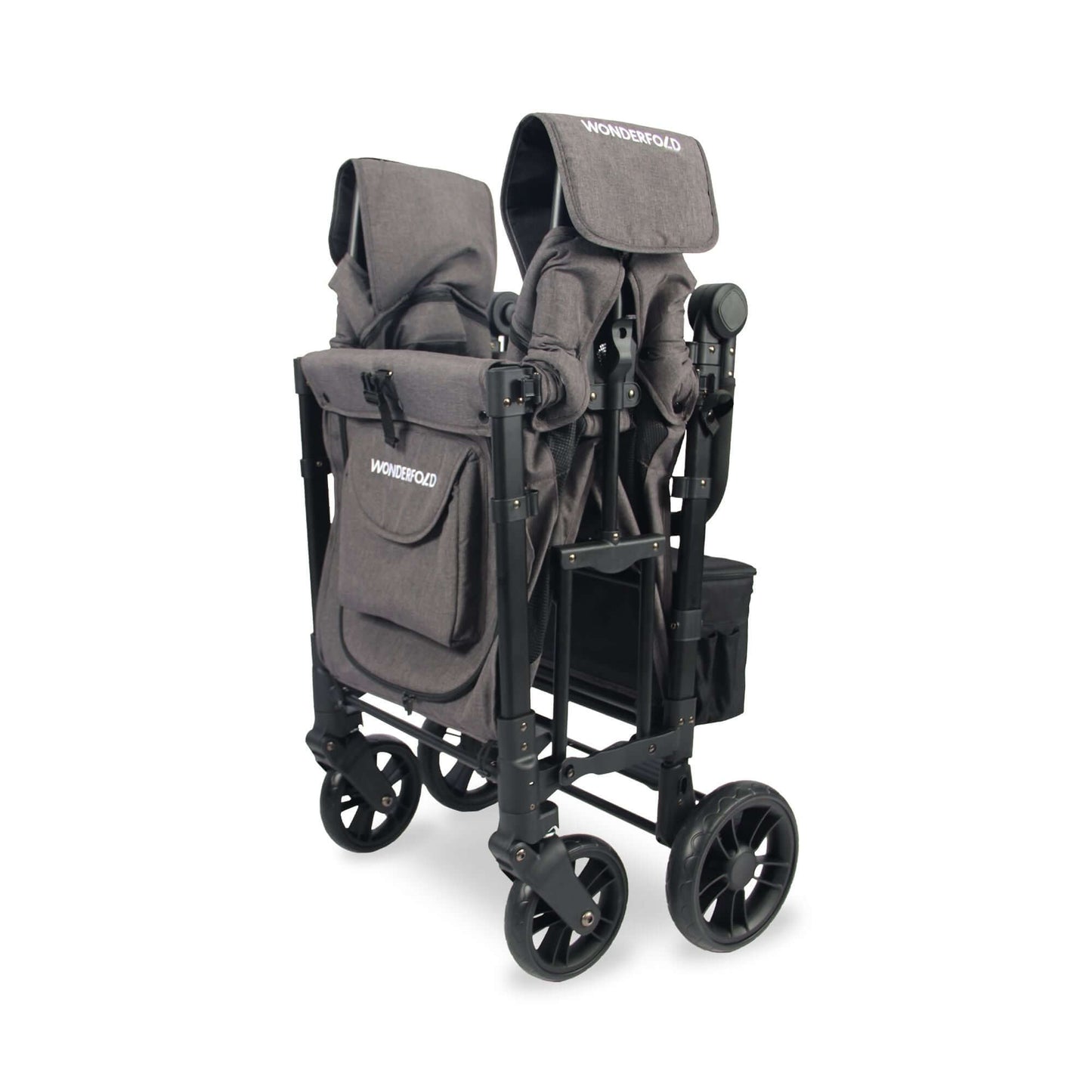 W2 Elite Double Stroller Wagon - Inclined Side View of Folded W2 Elite Double Stroller Wagon Gray