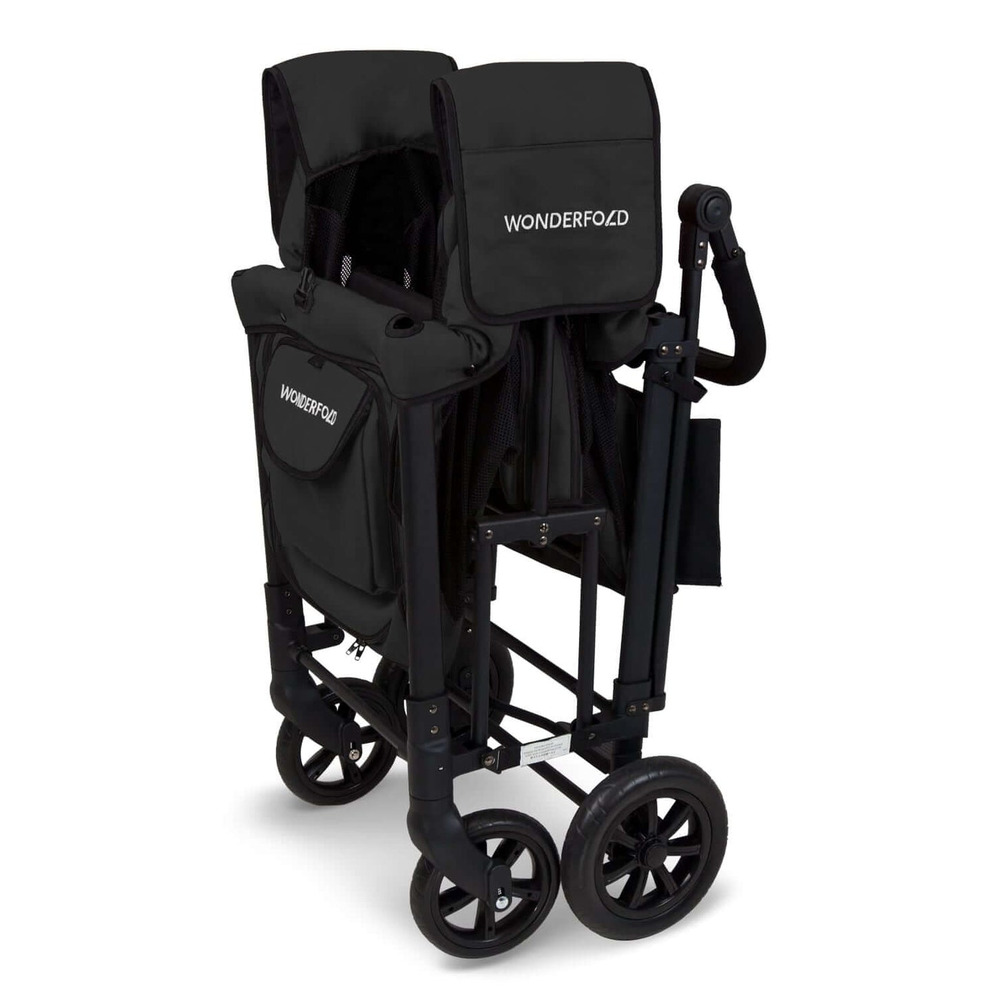 W2 Original + Double Stroller Wagon - Inclined Side View of Folded W2 Original + Double Stroller Wagon Black