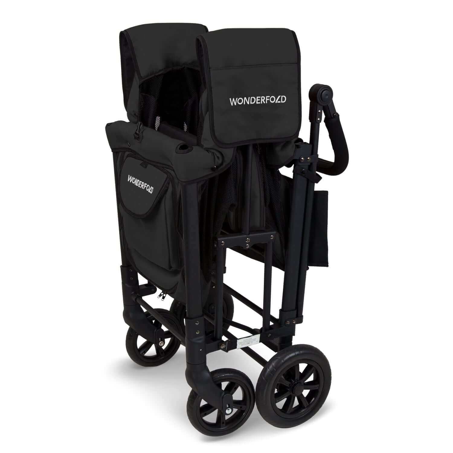 W2 Original + Double Stroller Wagon - Inclined Side View of Folded W2 Original + Double Stroller Wagon Black