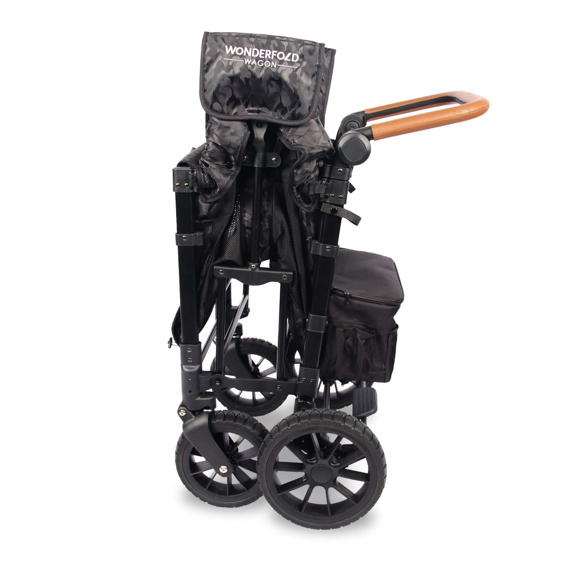 W2 Luxe Double Stroller Wagon - Side View of Folded W2 Luxe Double Stroller Wagon Elite Black Como