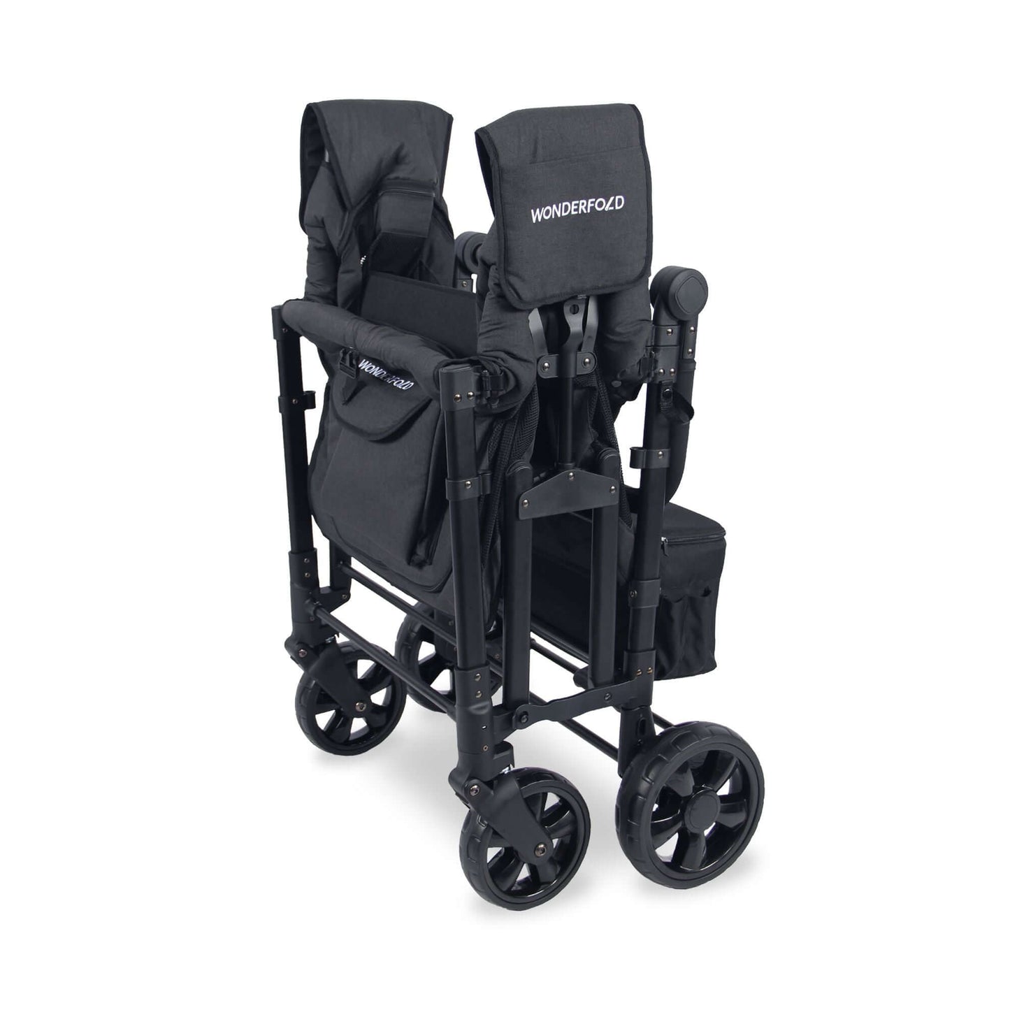 W4 Elite Quad Stroller Wagon - Inclined Side View of Folded W4 Elite Quad Stroller Wagon Black