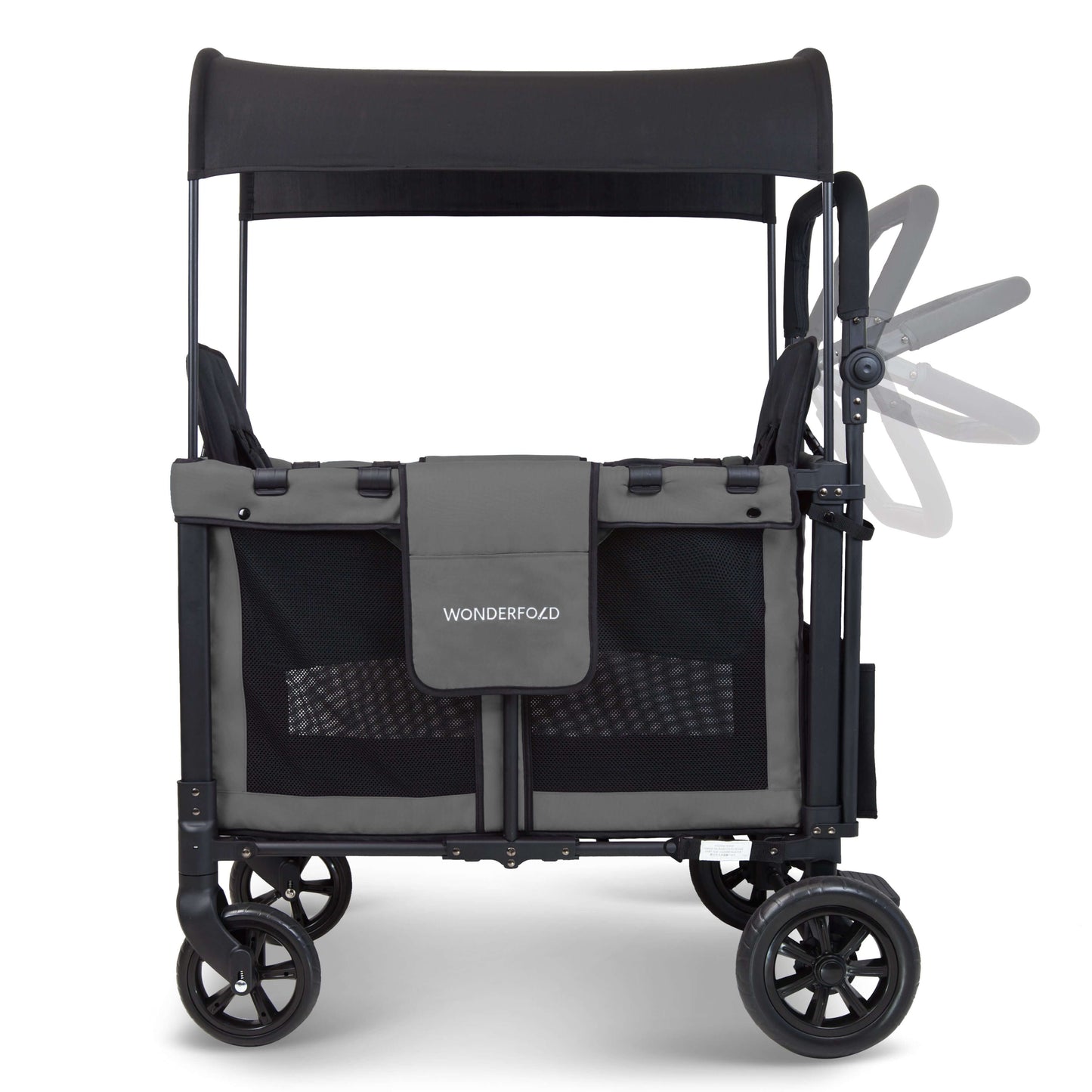 W2 Original + Double Stroller Wagon - Side View of W2 Original + Double Stroller Wagon Gray With Handle Adjustment
