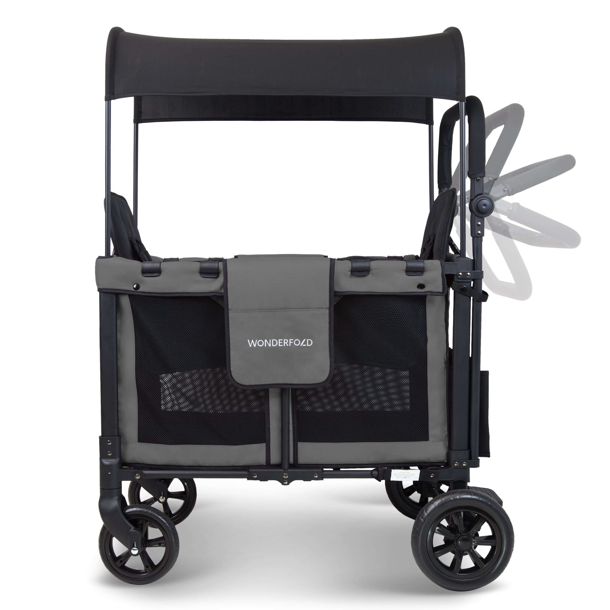 W2 Original + Double Stroller Wagon - Side View of W2 Original + Double Stroller Wagon Gray With Handle Adjustment