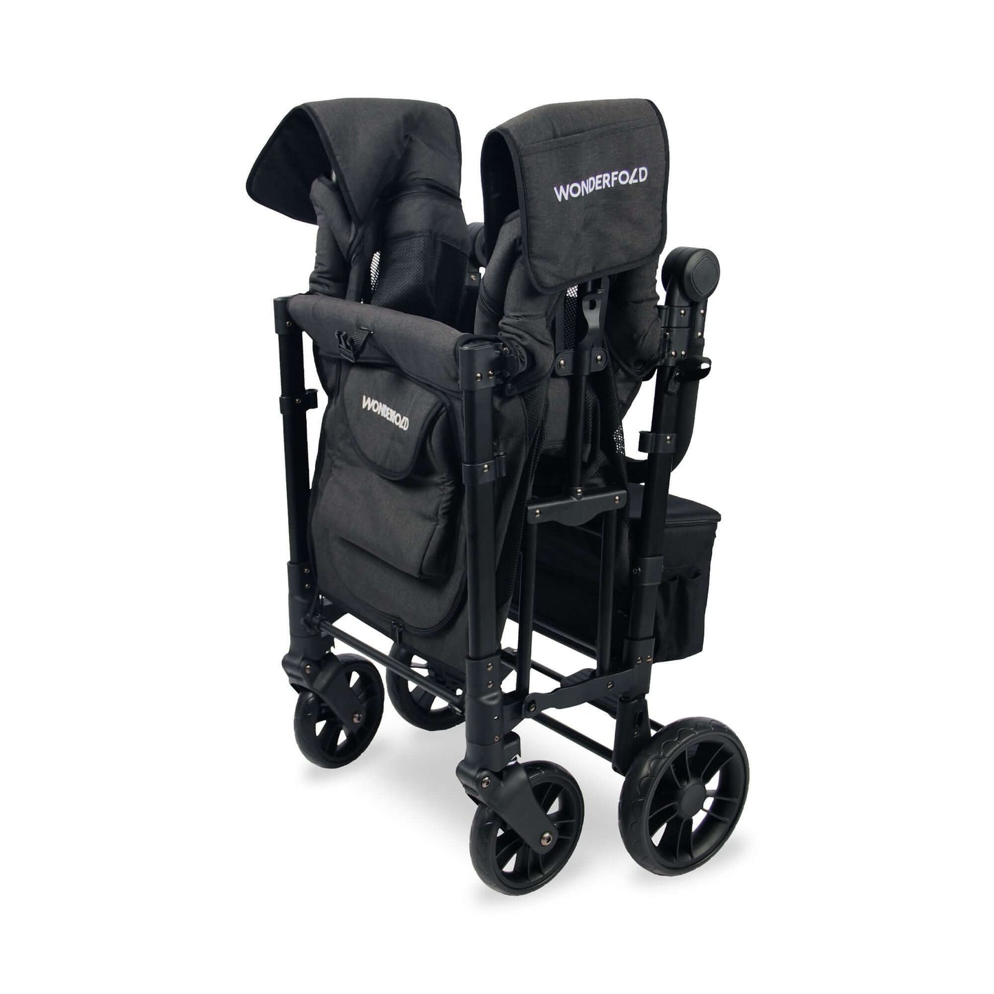 W2 Elite Double Stroller Wagon - Inclined Side View of Folded W2 Elite Double Stroller Wagon Black