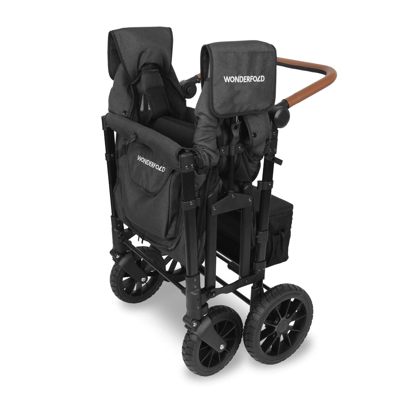 W4 Luxe Quad Stroller Wagon - Inclined Side View of Folded W4 Luxe Quad Stroller Wagon Black