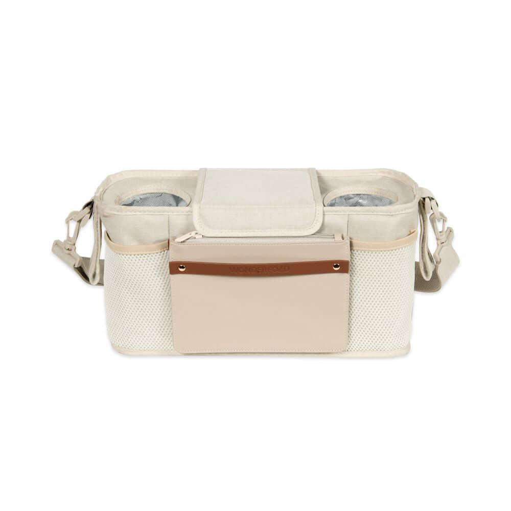 Parent Console with 2 Insulated Cup Holders - Inclined Top View of Parent Console with 2 Cup Holders Beige