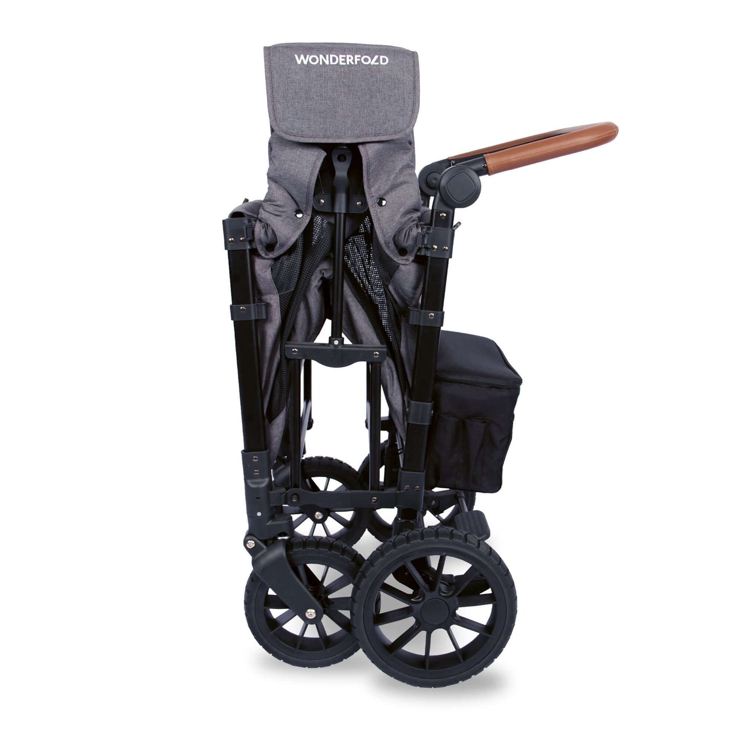 W2 Luxe Double Stroller Wagon - Side View of Folded W2 Luxe Double Stroller Wagon Gray