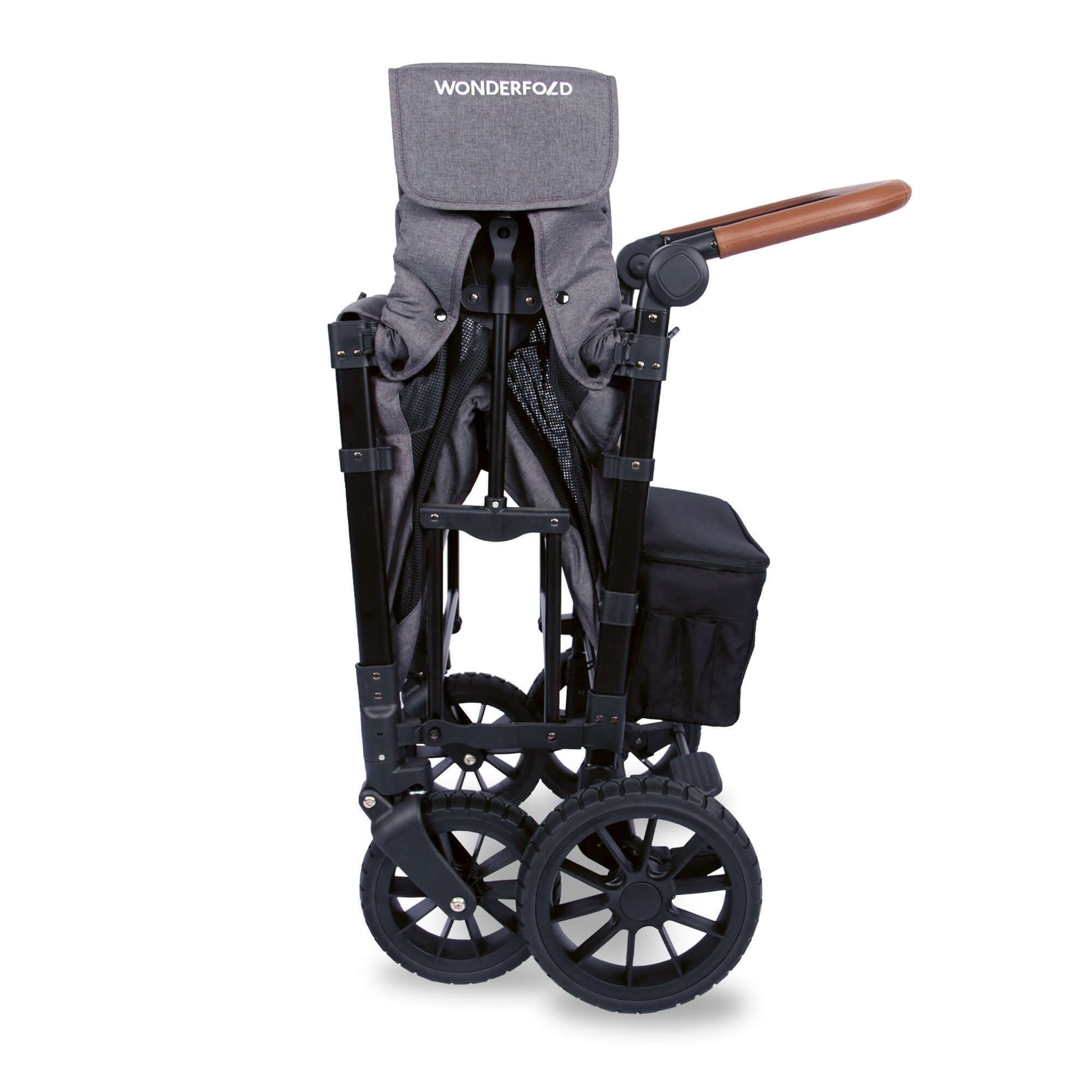 W2 Luxe Double Stroller Wagon - Side View of Folded W2 Luxe Double Stroller Wagon Gray
