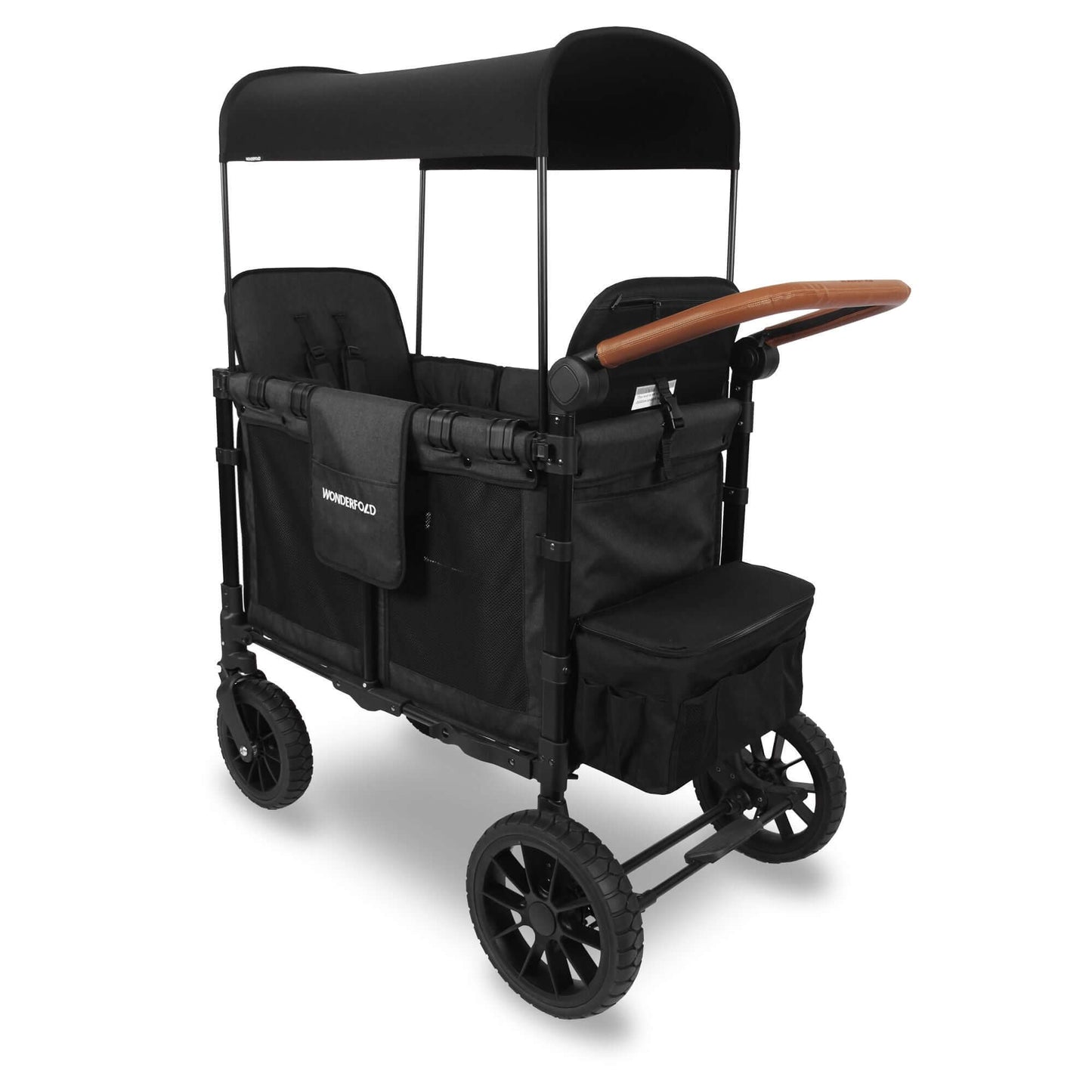 W2 Luxe Double Stroller Wagon - Inclined Rear View of W2 Luxe Double Stroller Wagon Black