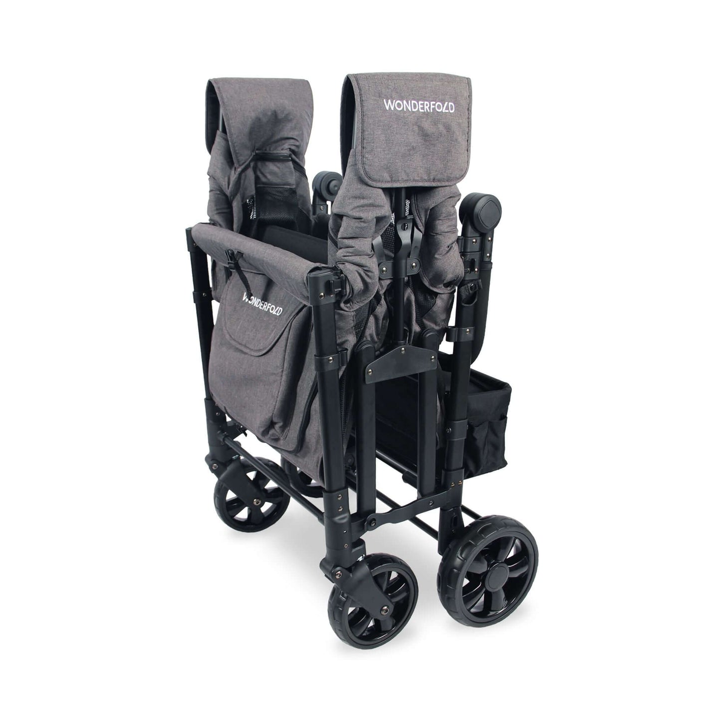 W4 Elite Quad Stroller Wagon - Inclined Side View of Folded W4 Elite Quad Stroller Wagon Gray