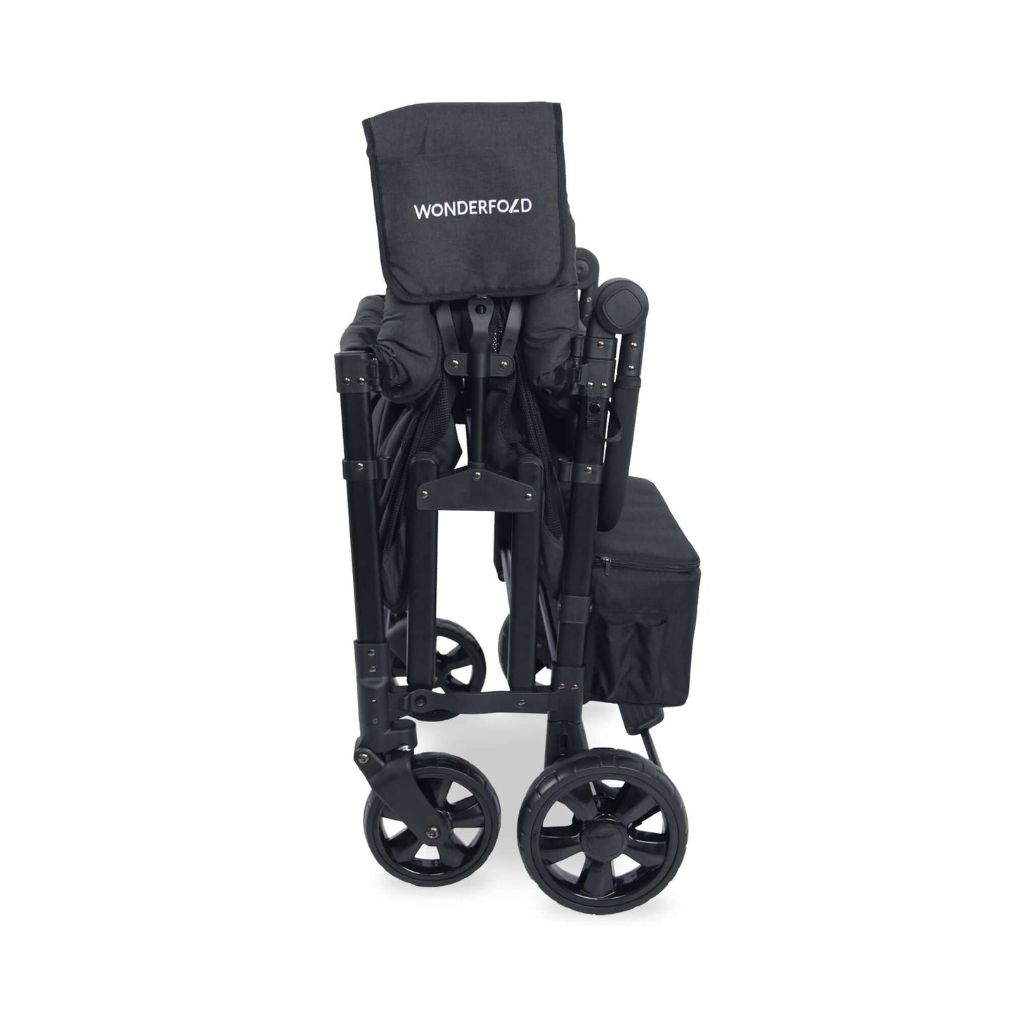 W4 Elite Quad Stroller Wagon - Side View of Folded W4 Elite Quad Stroller Wagon Black