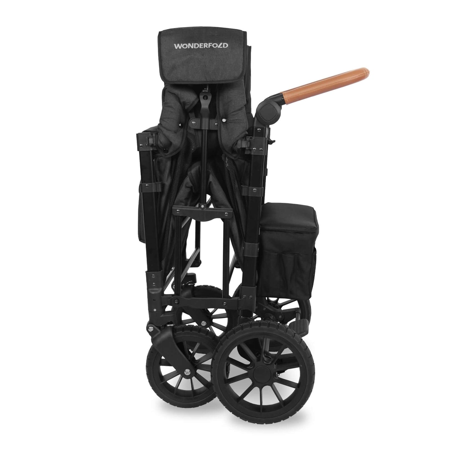 W2 Luxe Double Stroller Wagon - Side View of Folded W2 Luxe Double Stroller Wagon Black