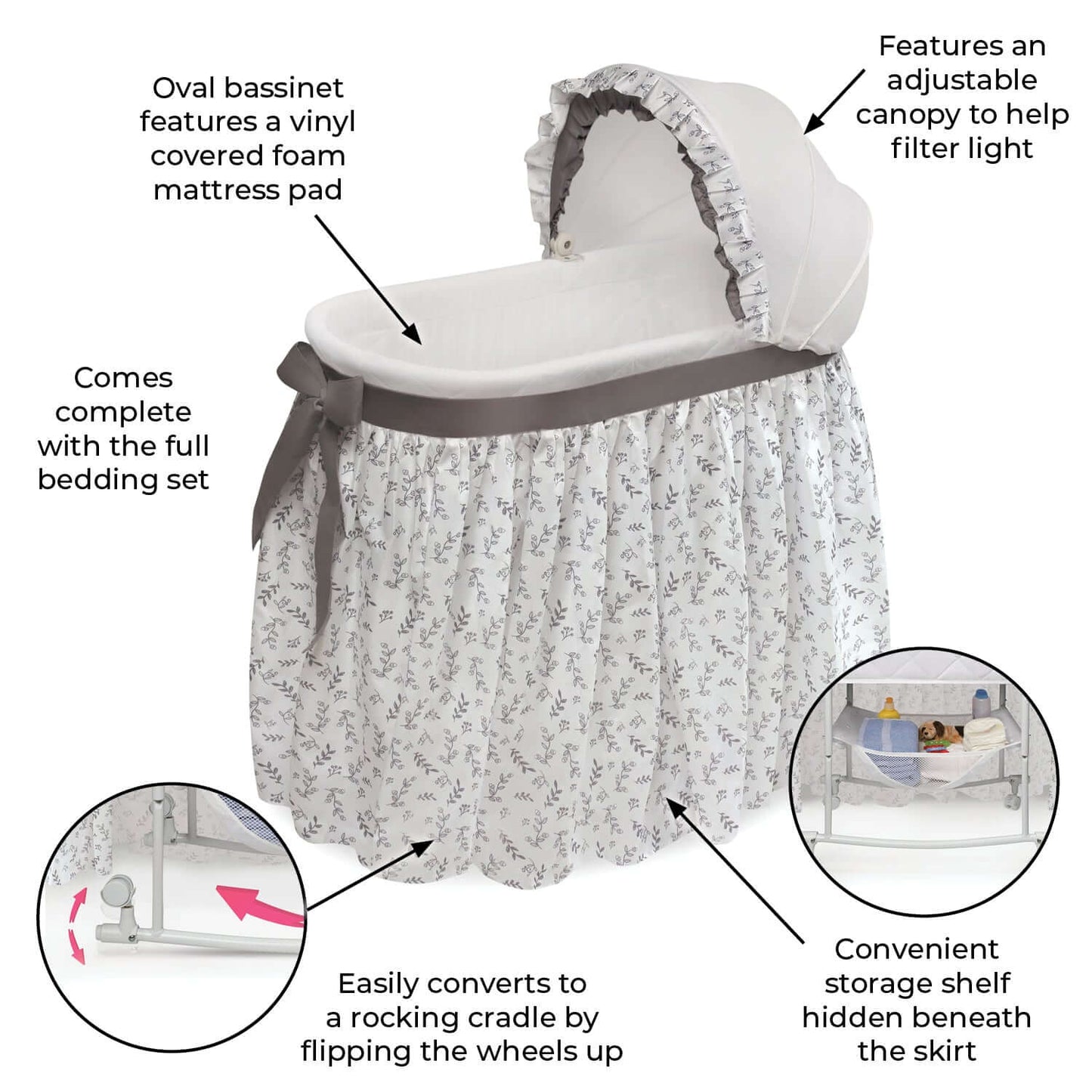 Wishes Oval Bassinet - Feature Image of Wishes Oval Bassinet Gray/Leaf