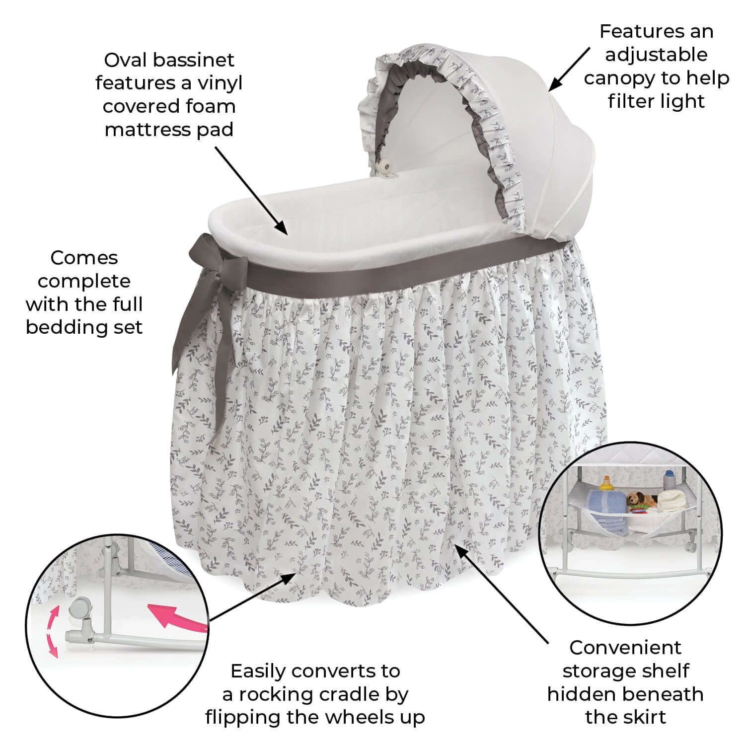 Wishes Oval Bassinet - Feature Image of Wishes Oval Bassinet Gray/Leaf