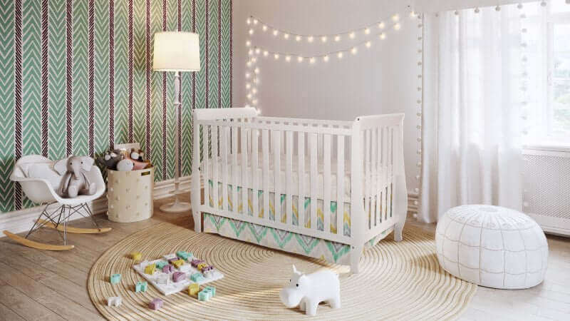 AFG Naomi Convertible Crib w/ Toddler Rail - White Room zoomed in