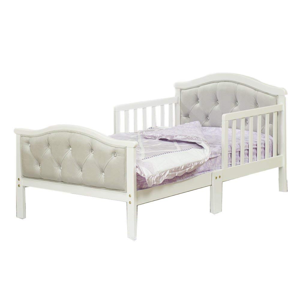 French White Padded Gray Toddler Bed