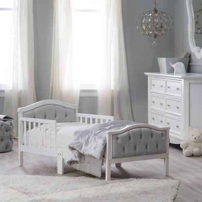 French White Padded Gray Toddler Bed