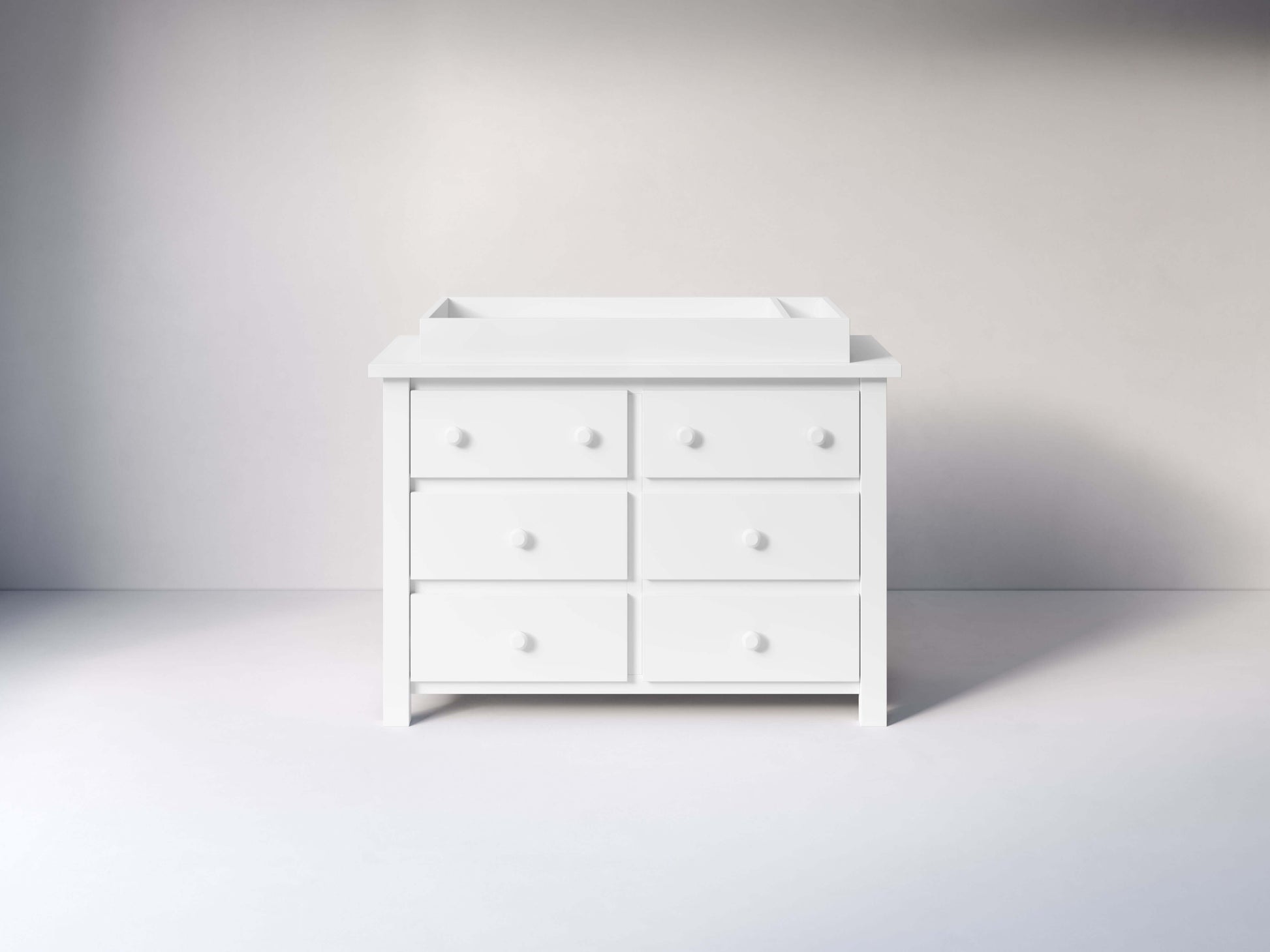 Branch Double Dresser - Front View of Changer Tray Snow White on Double Dresser