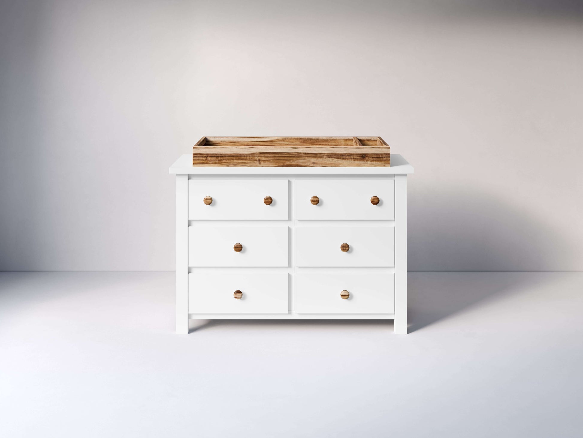 Branch Double Dresser - Front View of Changer Tray Acacia on Double Dresser