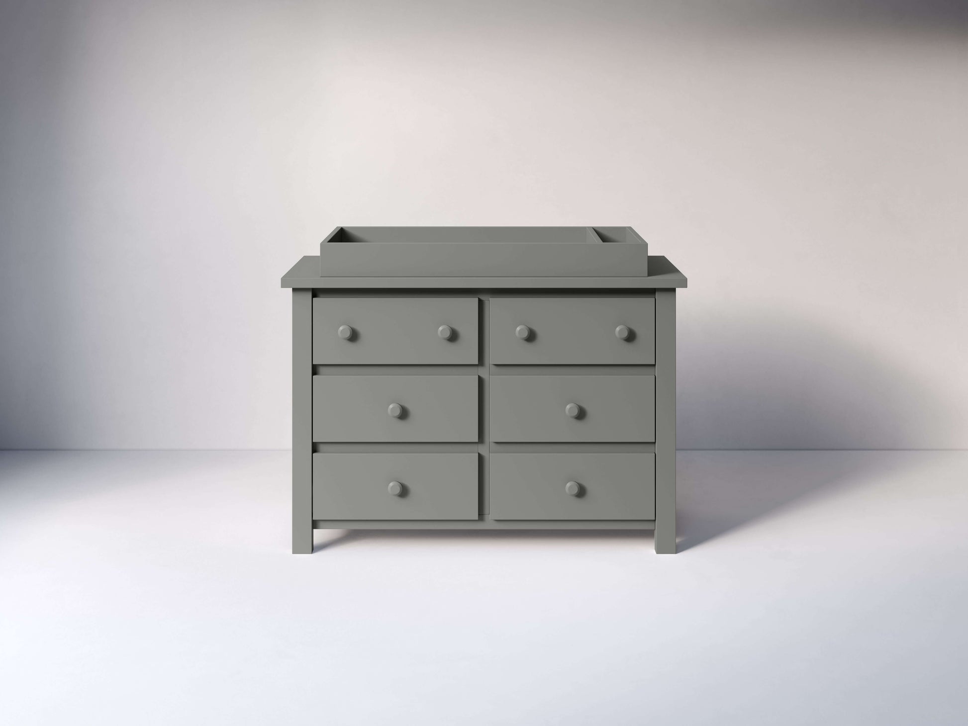 Branch Double Dresser - Front View of Changer Tray Gray on Double Dresser