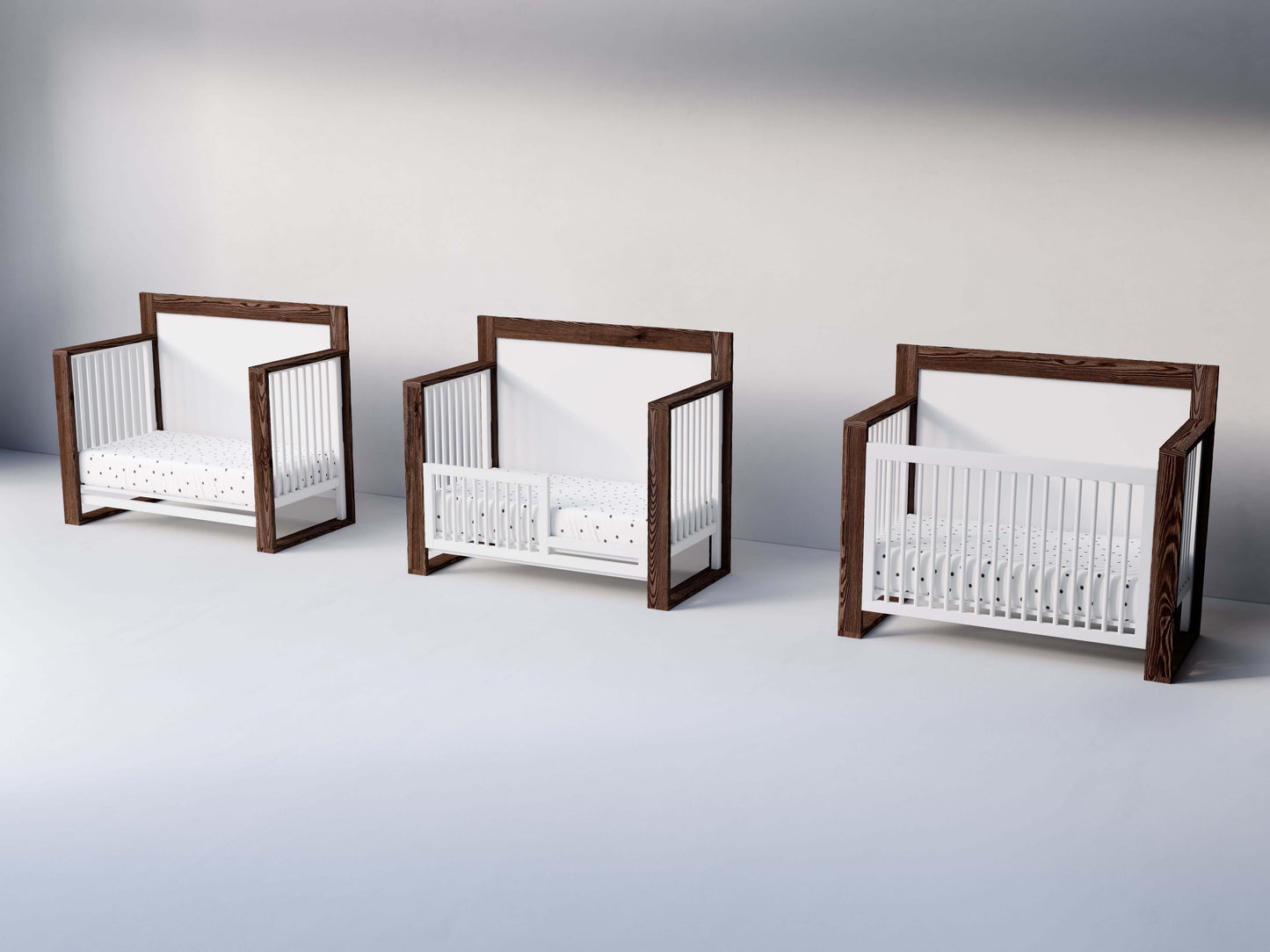 True Highback 4 in 1 Convertible Crib - Side View of Highback 4 in 1 Convertible Crib Mud with Snow