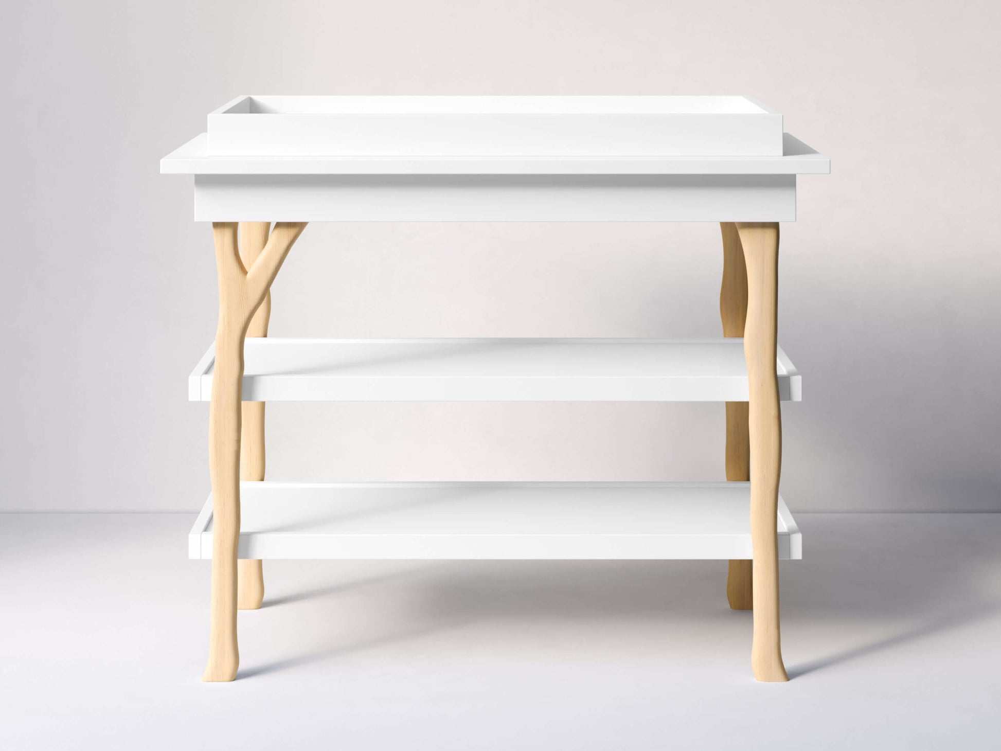 Branch Open Shelf Changing Table - Front View of Open Shelf Changing Table Natural Snow