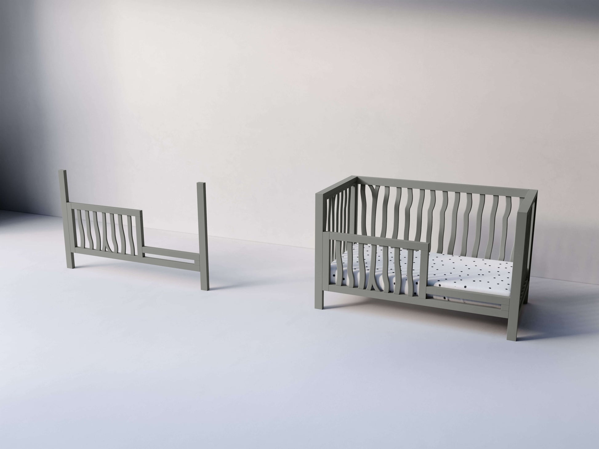 Branch Toddler & Day Bed Conversion Kit - Side View of Toddler & Day Bed Conversion Kit Gray