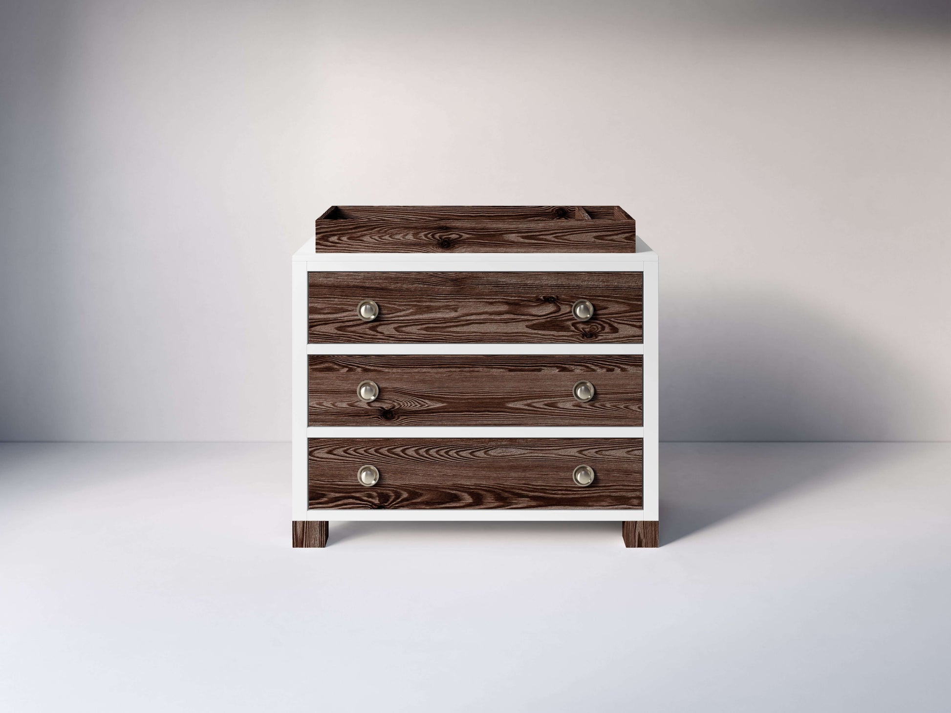 True 3 Drawer Dresser - Front View of 3 Drawer Dresser Mud with Snow with Changing Tray on Top