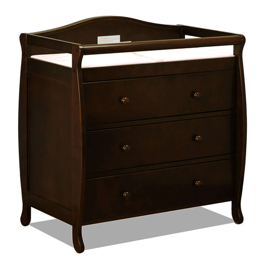 Grace 3 Drawer Changing Table - Inclined Side View of Grace 3 Drawer Changing Table Espresso