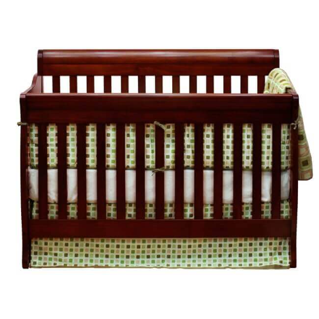 AFG Alice Convertible Crib w/ Toddler Rail - Cherry Crib with bedsheet