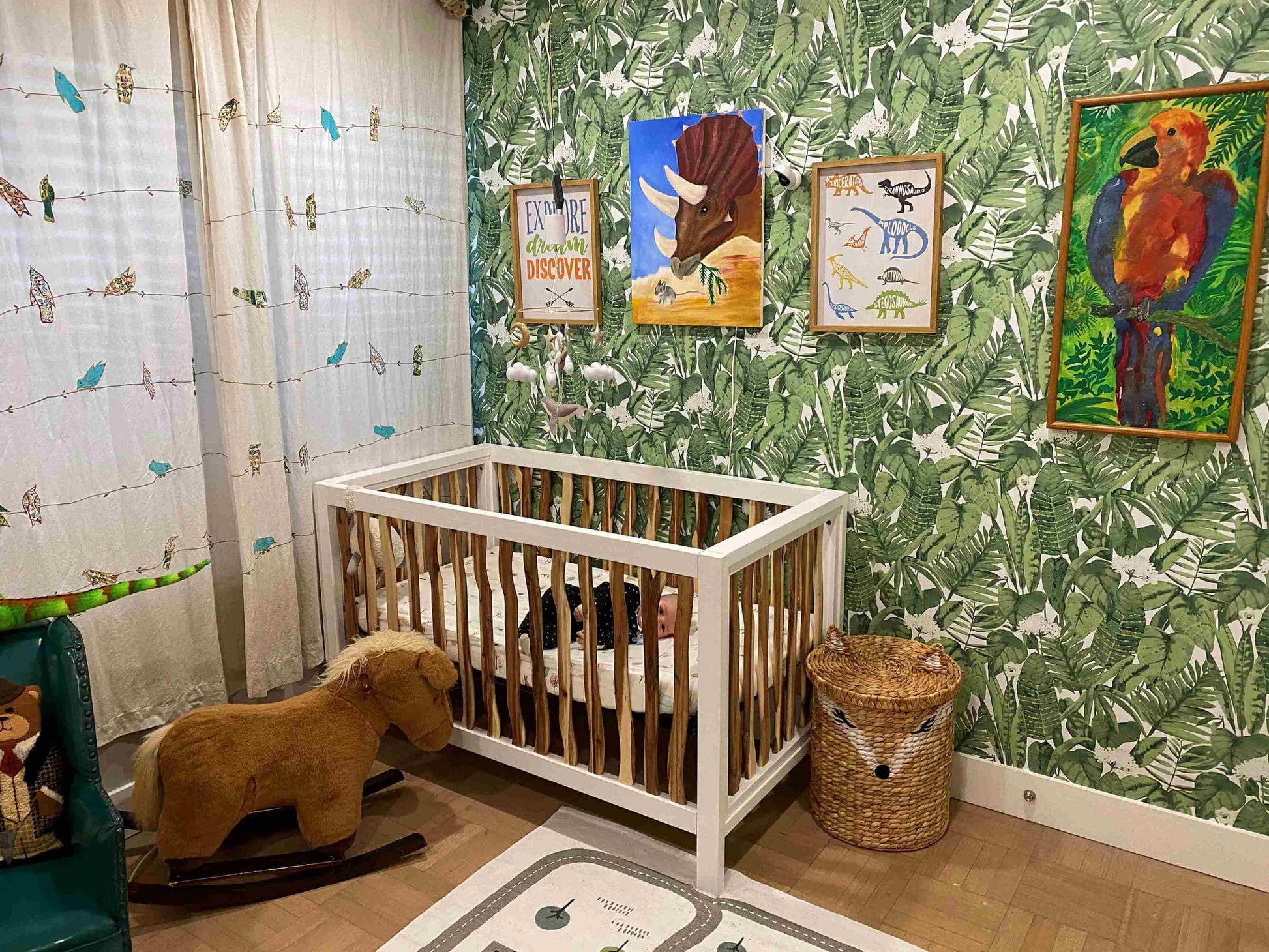 Branch 4 in 1 Convertible Crib - Lifestyle Image of 4 in 1 Convertible Crib Acacia with Baby Inside