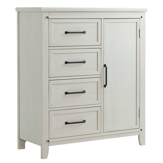 Ellison Chifferobe - Inclined Side View of Ellison Chifferobe Rustic White
