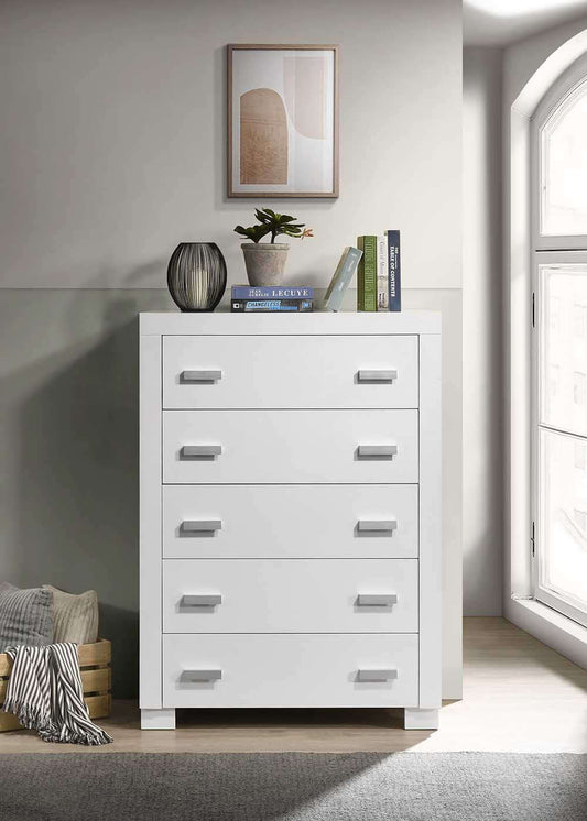 5 Drawer Chest - Lifestyle Image Front View of 5 Drawer Chest White