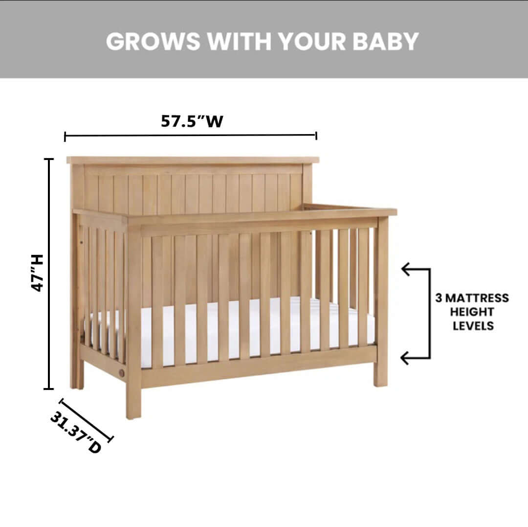 Everlee 4-In-1 Convertible Crib - Dimension Image of Everlee 4-In-1 Convertible Crib Honey Wood