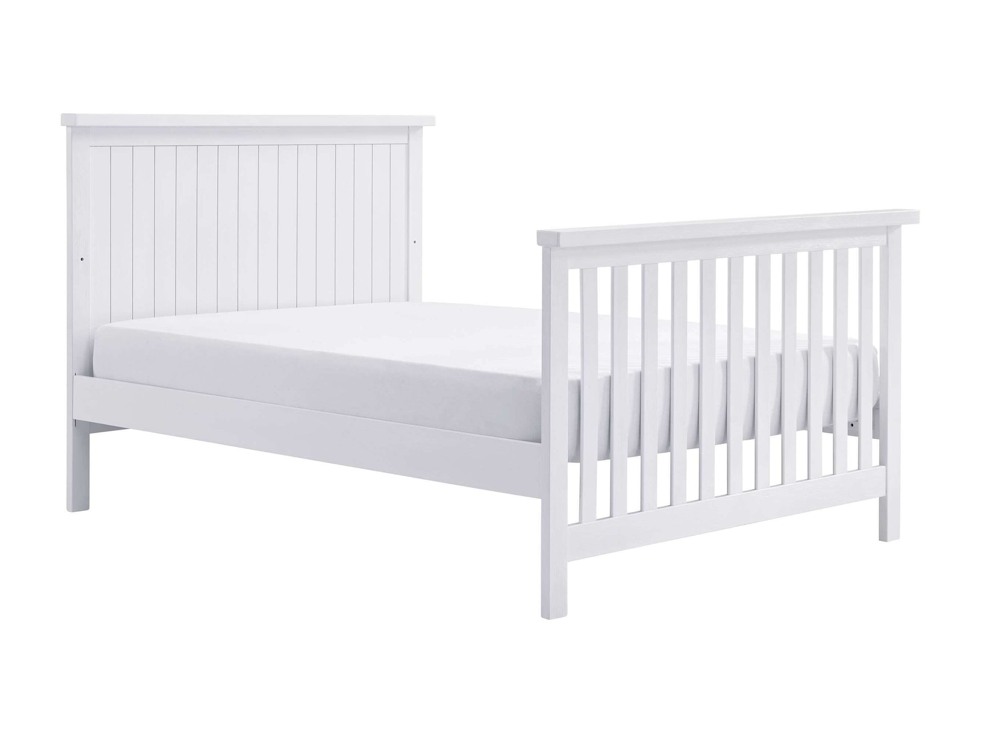Everlee Full Bed Conversion Kit - Inclined Side View of Everlee Full Sized Bed White