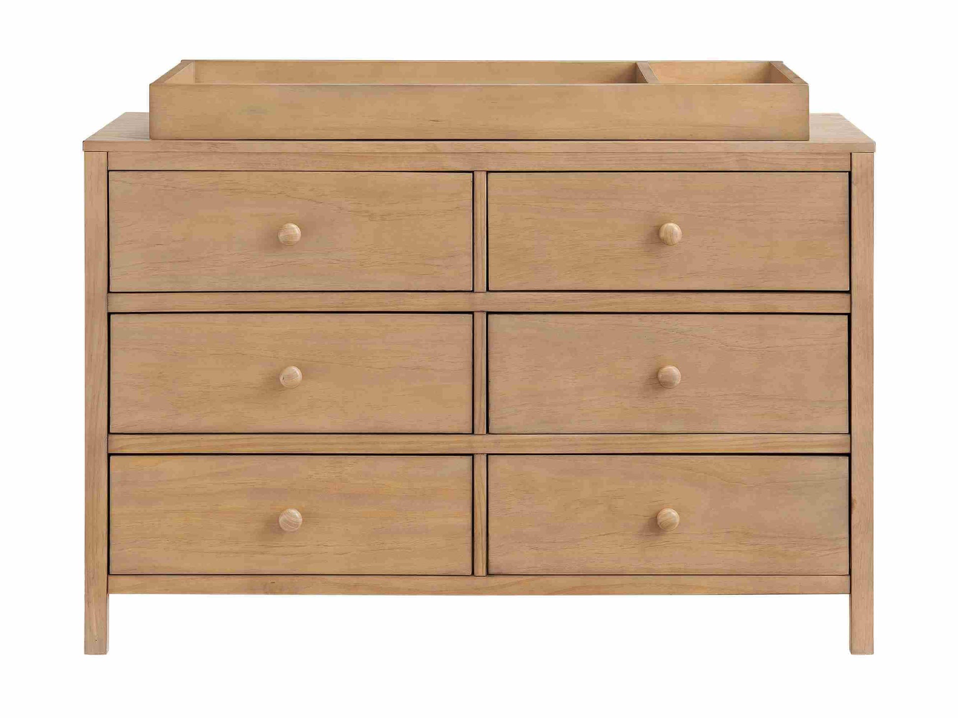 Everlee Changing Topper - Front View of Everlee Changing Topper on Top of 6 Drawer Dresser Honey