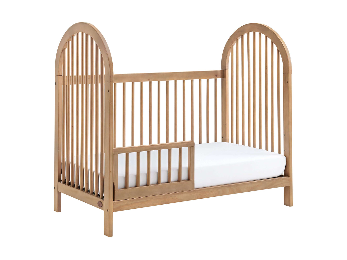 Everlee 3 in 1 Guard Rail - Inclined Side View of Everlee 3 in 1 Crib With Guard Rail Honey