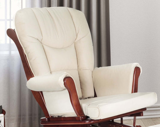 Sleigh Glider Chair Cushions Set - Lifestyle Image Inclined Side View of the Glider Chair Cushions Set Beige