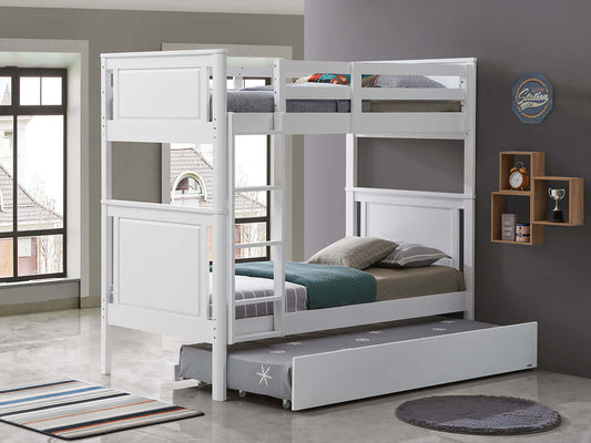 Bunk Bed - Model 302 - Lifestyle Image Inclined Side View of Bunk Bed Model 302 White with Guard Rail