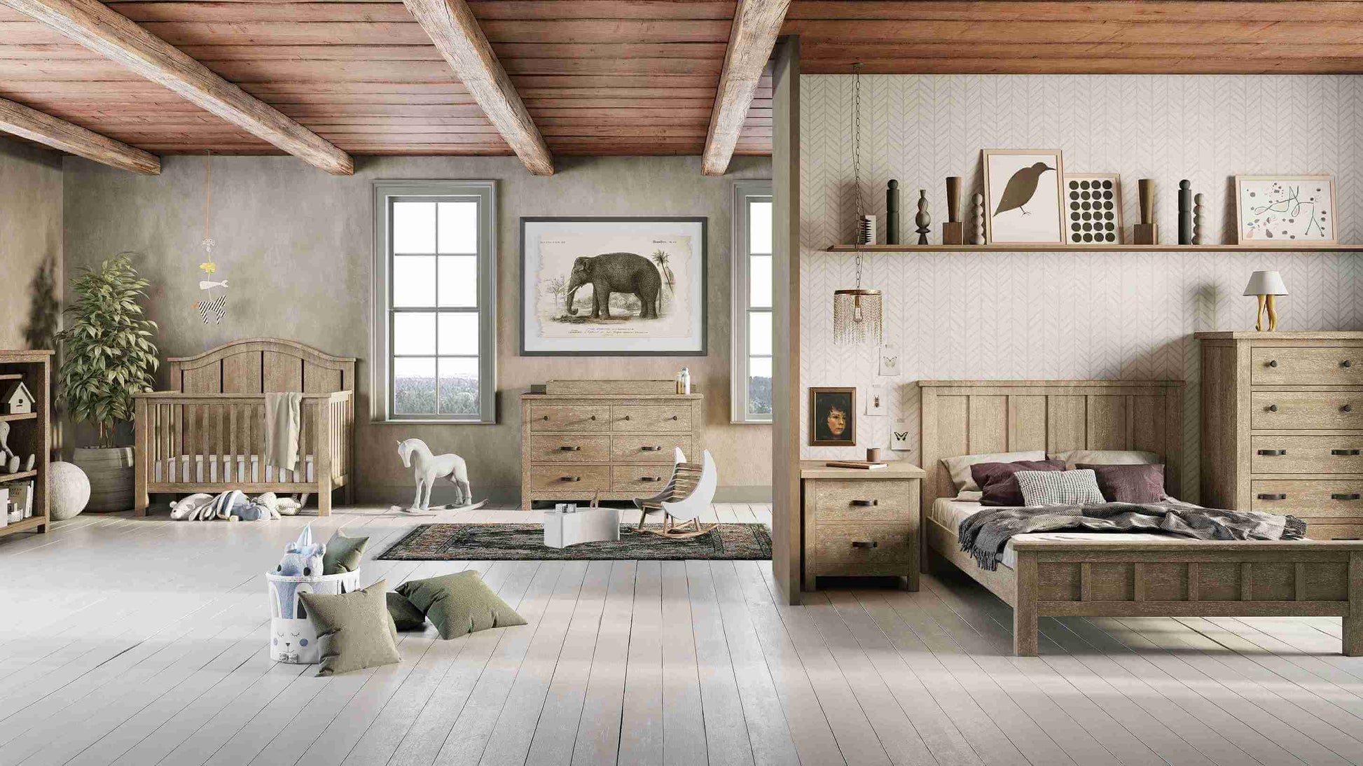 Relic Hutch/Bookcase - Full Lifestyle Image of All Relic's Product Fossil