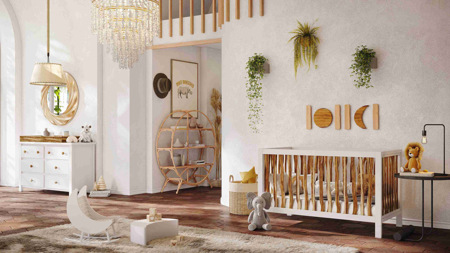 Branch Open Shelf Changing Table - Lifestyle Image of Open Shelf Changing Table and Other Products Snow White