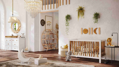 Branch Open Shelf Changing Table - Lifestyle Image of Open Shelf Changing Table and Other Products Snow White