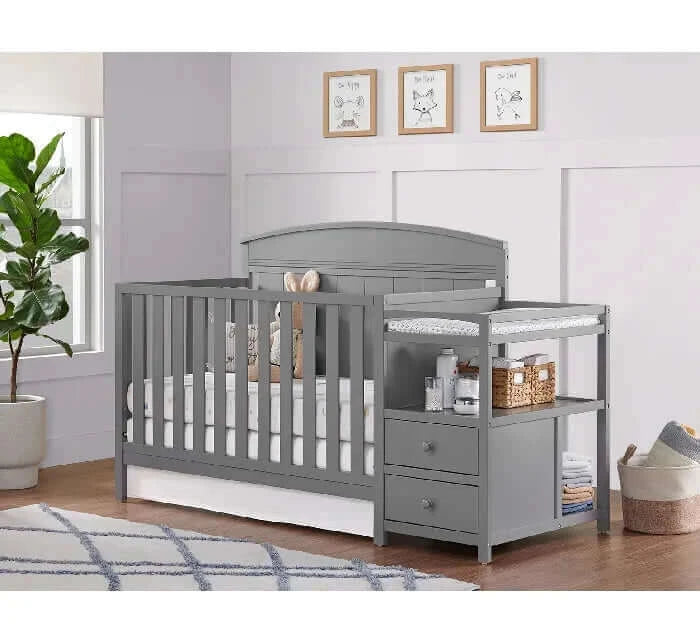 Pearson 4-in-1 Convertible Crib & Changing Station - Dove Gray room side