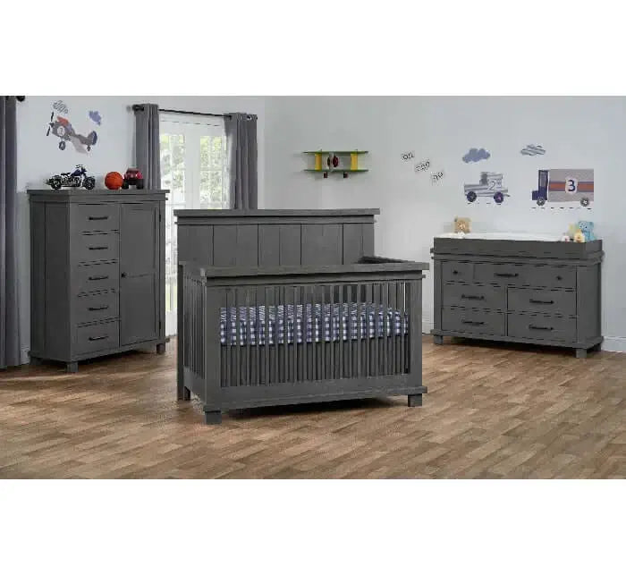 Soho Baby Hampton 4 In 1 Convertible Crib - Canyon gray side whole room