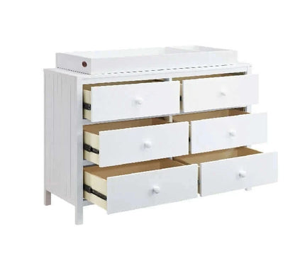 Everlee 6 Drawer Dresser - White drawers open with changing topper