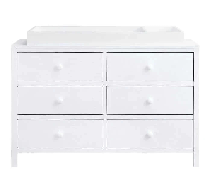 Everlee 6 Drawer Dresser - White with changing topper front