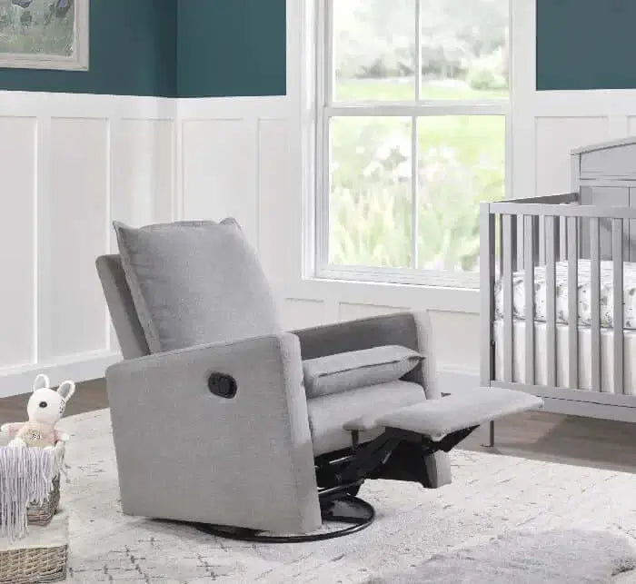 Uptown Nursery Swivel Rocker and Recliner - Gray room recliner open side